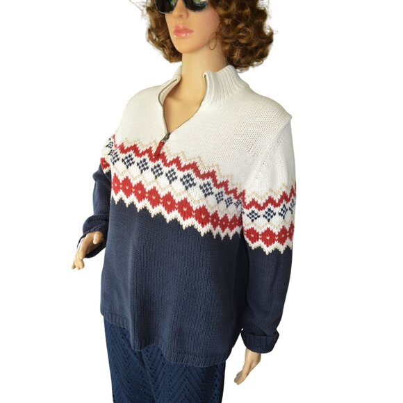 Vintage y2k Eddie Bauer Quarter Zip Knit Preppy Winter Sweater Navy Blue Size M - Picture 3 of 10